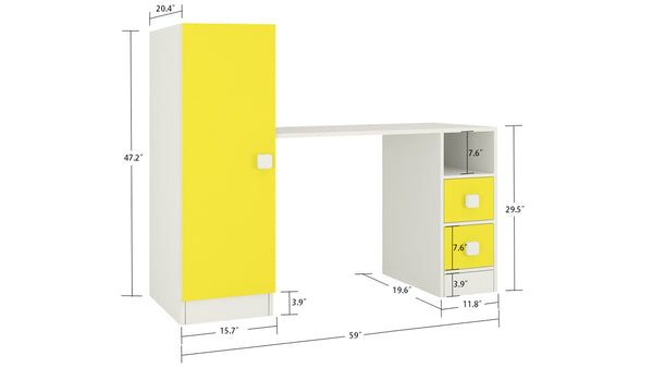 Adona Rio Kids Large Study Desk with Drawers, Built-In Bookshelf and ...