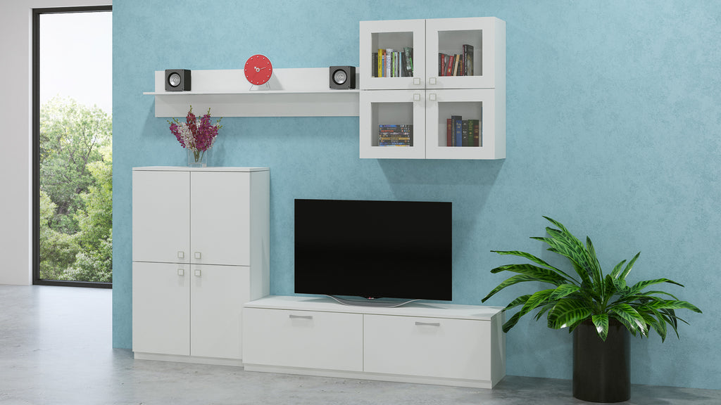 Adona Romano Set of TV Unit w/2 Drawers, Storage Cabinet, Wall Shelf and Display Unit