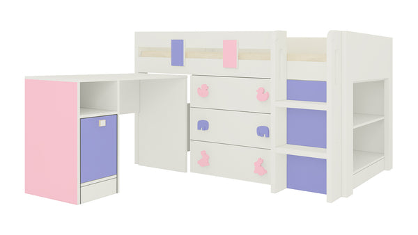 Adona Sonoma Loft Bunk Bed Front Ladder with Study Desk, Drawers with Animal Knobs, Open Shelves