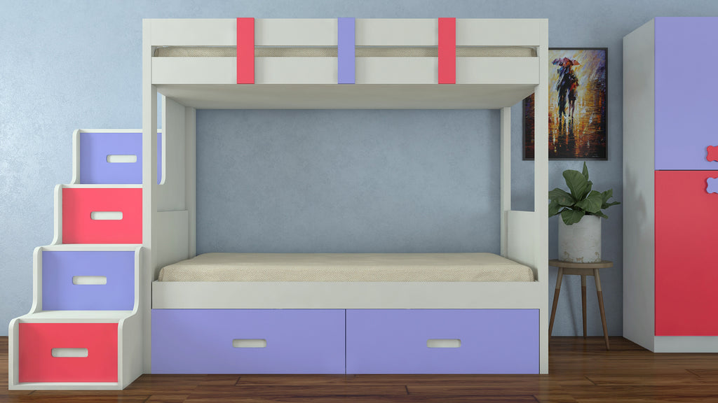 Adona Suvina Twin Bunkbed w/Left Storage Steps And Drawers