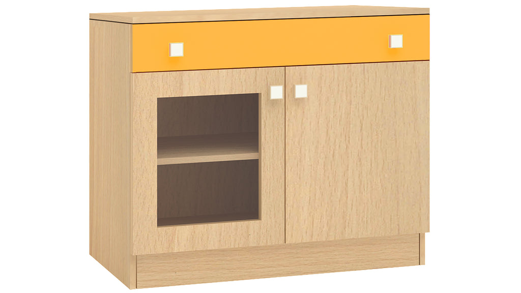 Adona Trinity Kids Storage Cabinet with Drawer and Glass Shutter