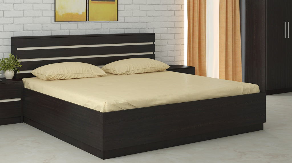 Adona Paloma King Bed with Slatted Dual-Color Headboard and Box Storage